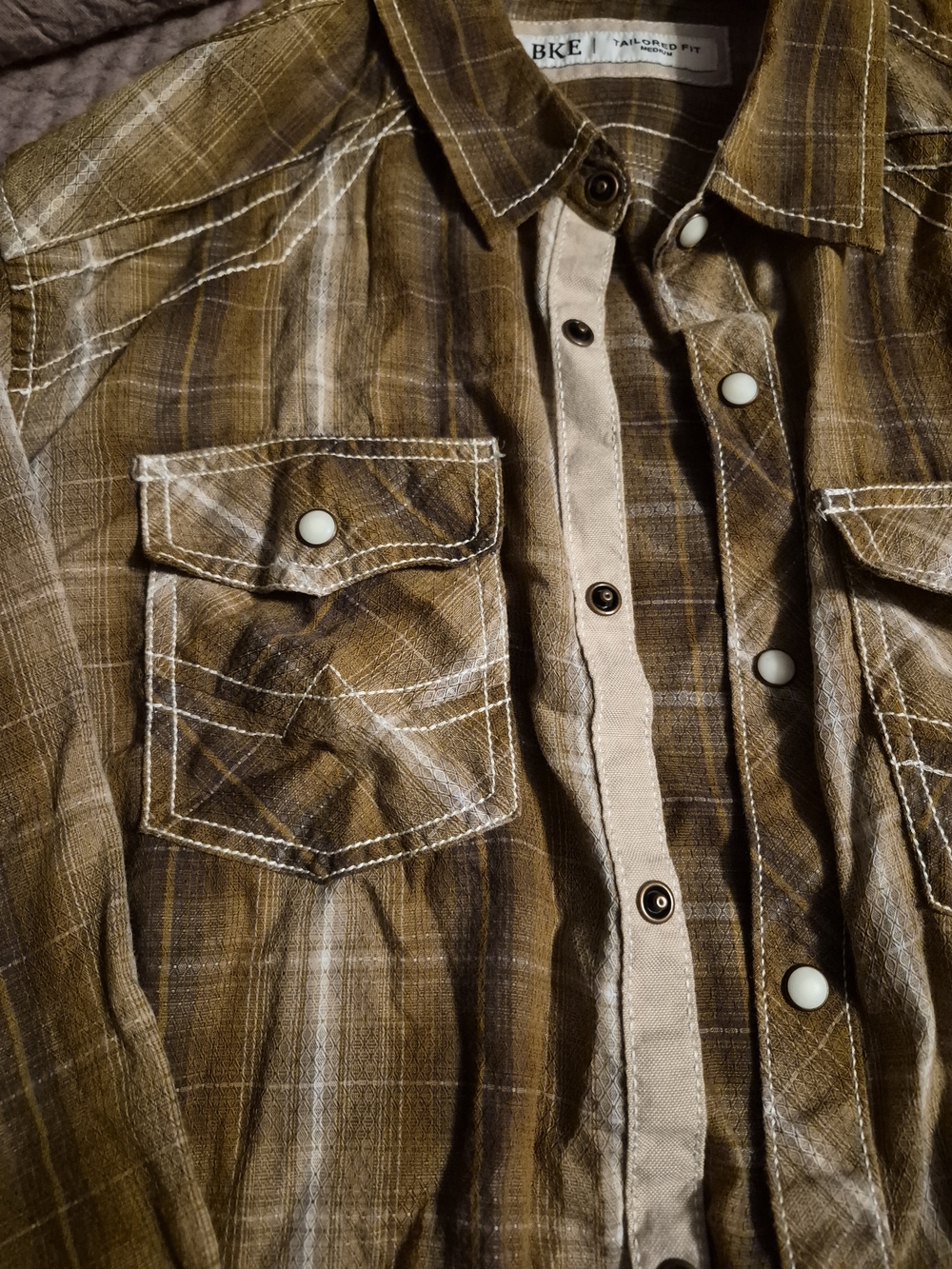 BKE Men’s Brown Plaid Button-Up Shirt